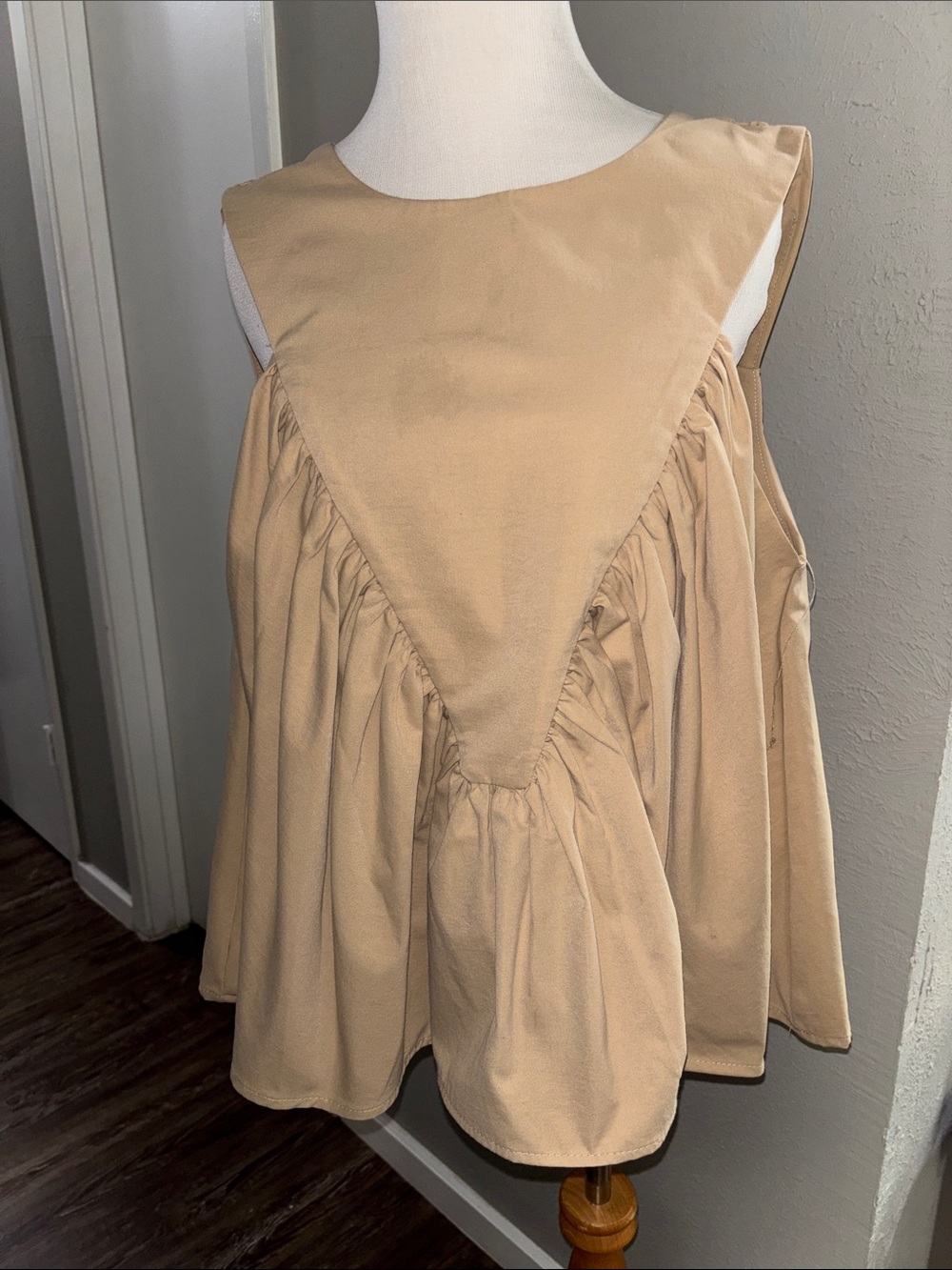 Sleeveless Tan Peasant Blouse